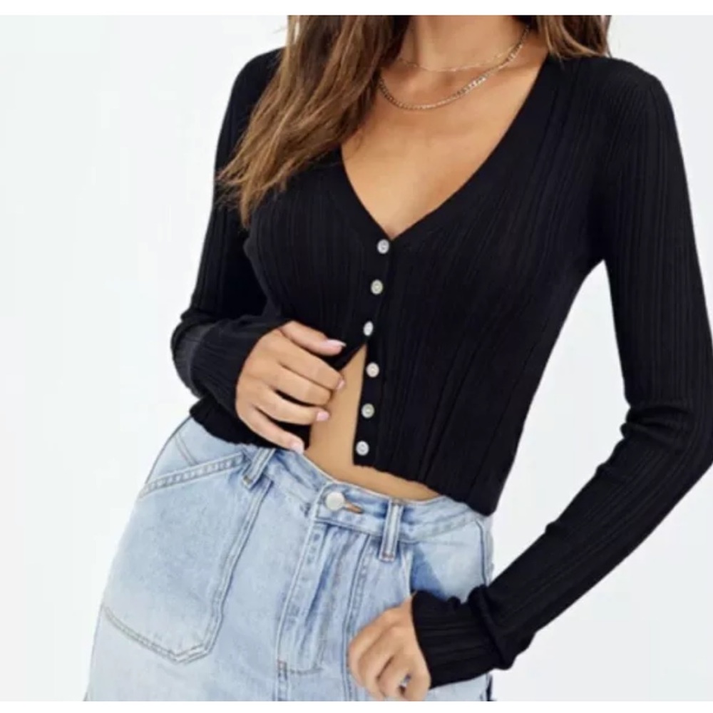 Glassons Cotton Blend Long Sleeve Top  Color Black Size S